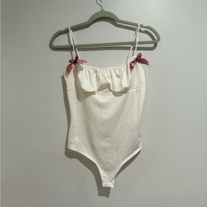 Intimately Free People White Bodysuit with Pink Bows xs